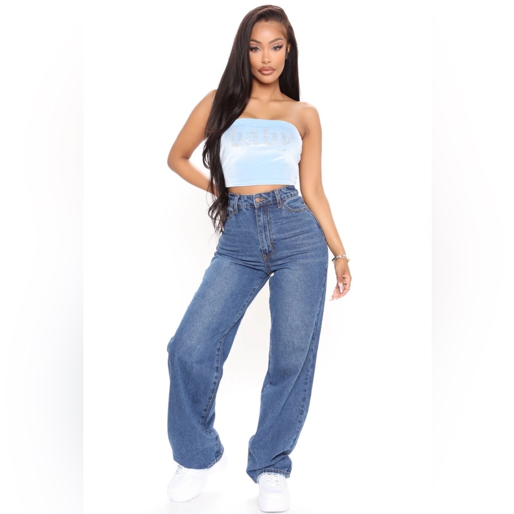 Fashion Nova High Rise Wide Leg Jeans - Medium Blue